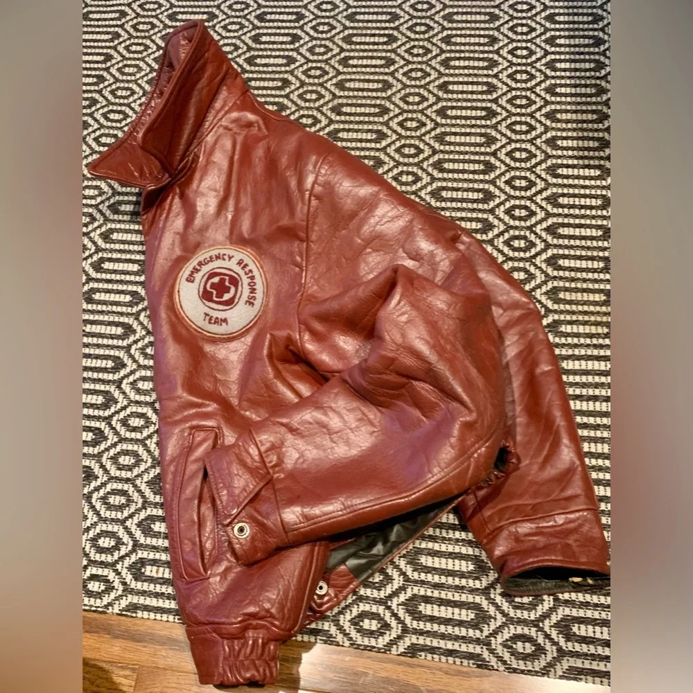 Vintage Varsity leather jacket Canada Sportswear EMT patch Red - Picture 12 of 16